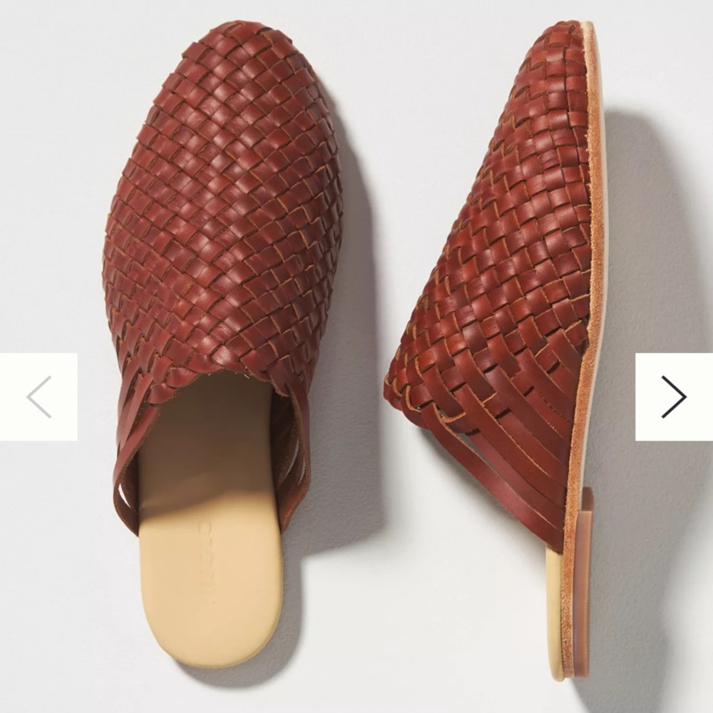 Nisolo Braided Woven Go-To Mules Flats, Cognac, Womens size 10